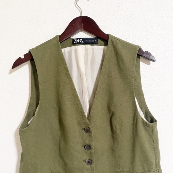 Zara Linen Blend Button Front Vest - Picture 4 of 10